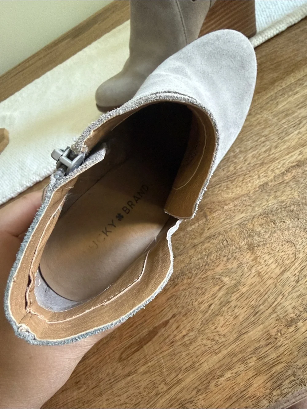 Lucky Brand Suede Wedge Ankle Boot in Light Gray